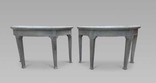 A Pair of Painted Walnut Console Tables