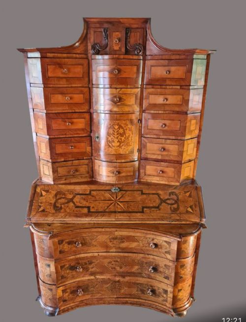 A Fabulous 18thc South German Walnut and Stella Inlaid Bureau