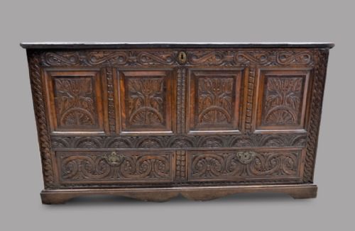 Large Victorian Carved Oak Mule Chest/coffer