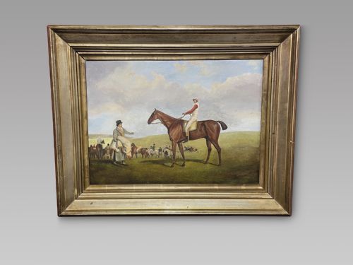 After Benjamin Marshall a 19thc Oil on Canvas of ‘Sam with Jockey Sam Chifney Up and Trainer R Perrin’