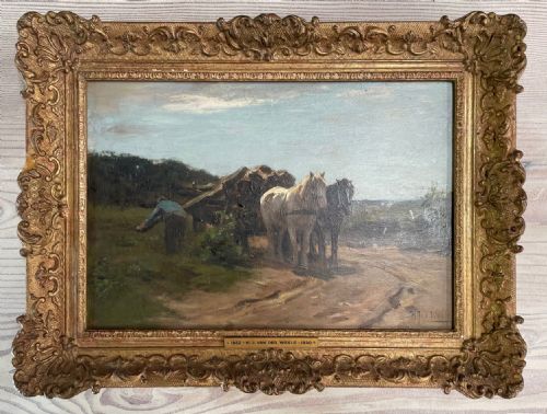 Herman Johannes Van Der Wheele - Oil on Board - Loading the Timber Wagon