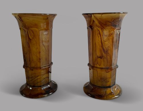 A Pair of Art Deco Amber Column Vases  by George Davidson