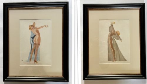 Pair of Art Nouveau Style Watercolours of Ladies C1930's