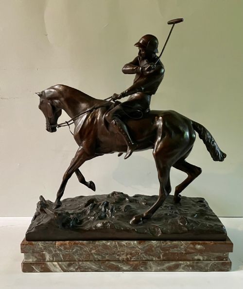 Joseph Cuvelier - A Good Sized Bronze of a Polo Player C1866 Inscribed