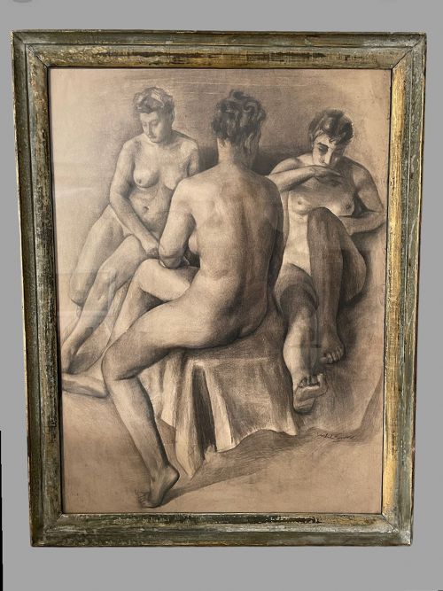 A 19thc Charcoal Study 'Three Graces'