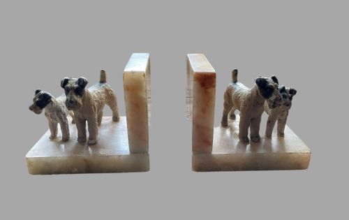 A Pair of Art Deco Marble Bookends with Terriers
