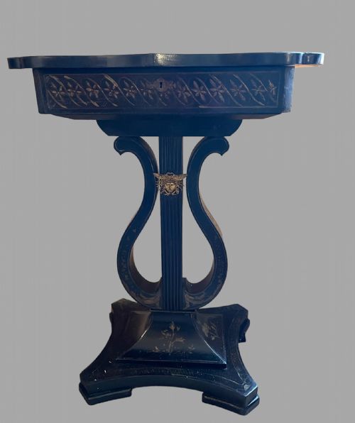 A 19thc Black Japanned Sewing Table