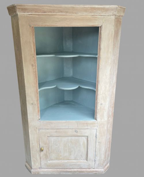 Attractive 19thc Rustic Painted and Limed Corner Cupboard