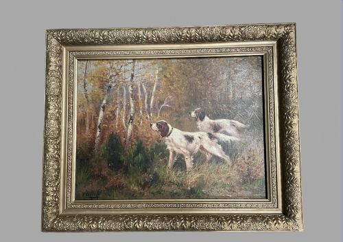 Gaston Corbier - Two Setters Woodland Setting - Oil on Canvas