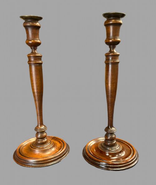A Pair of Mahogany C1900 Candlesticks