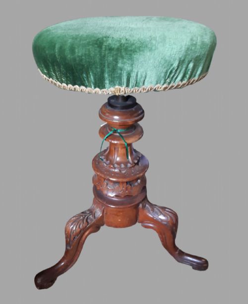 A Victorian Walnut Framed Piano Stool
