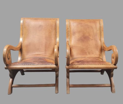 A Pair of C1930 Tan Plantation Leathered Armchairs