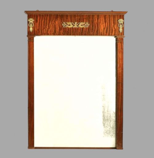 Mahogany and Gilt Metal Large Wall Mirror in Empire Taste