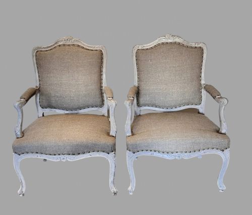 A Pair of 20th Century Painted Fauteuil Chairs