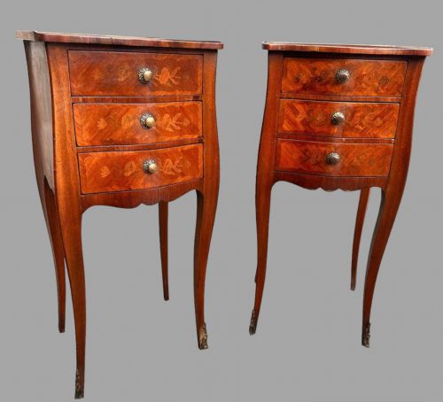 Pair of French Marquetry Kingwood Bedside/side Tables