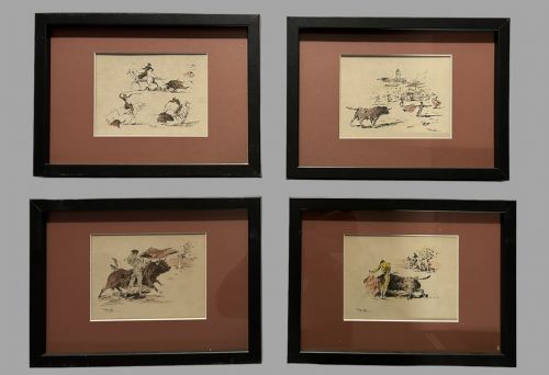 Joaquim Terruella Matilla - Four Coloured Etchings - Bullfighting
