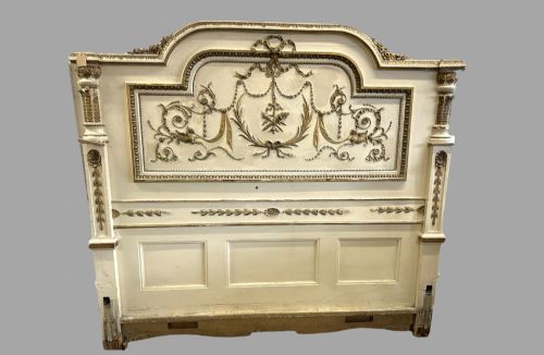 A 19thc French Cream Painted and Parcel Gilt Headboard