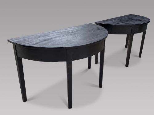 A Pair of Late Georgian Ebonised Console Tables