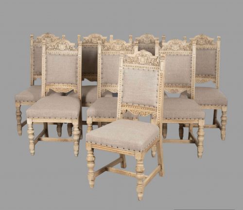 A Great Set of Eight Bleached Oak Dining Chairs