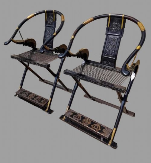 A Pair of Early 20thc Chinese Folding Mandarin Chairs