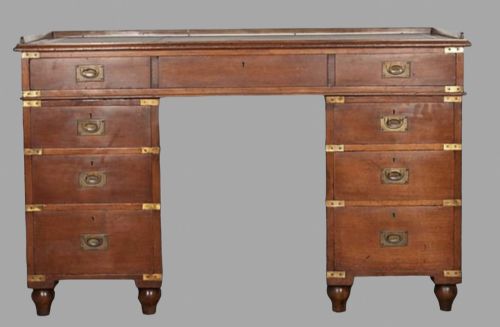 A 19thc Pedestal Teak Campaign Desk