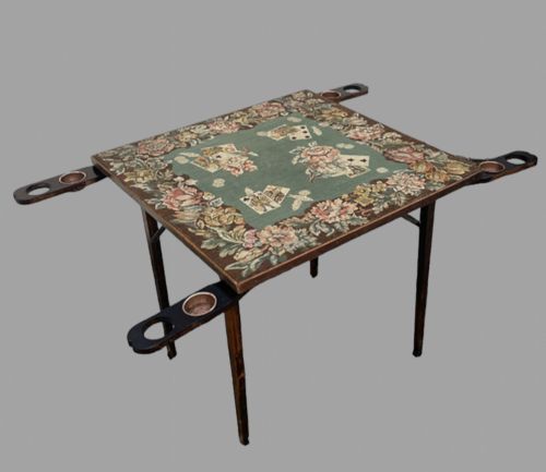 Unusual Edwardian Card Table with Carpeted Top
