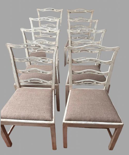 A Set of Eight 19thc Painted Ladderback Chairs