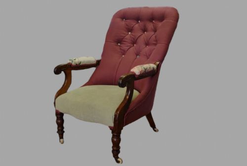 A VICTORIAN MAHOGANY FRAMED BUTTON BACK ARMCHAIR - ADDITIONAL PHOTO 1