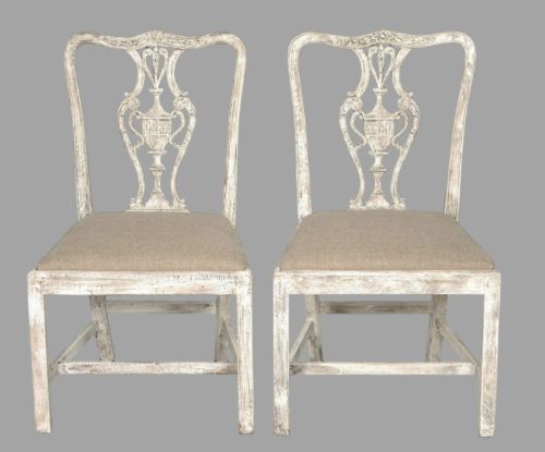 A Pair of 19thc Painted Side Chairs