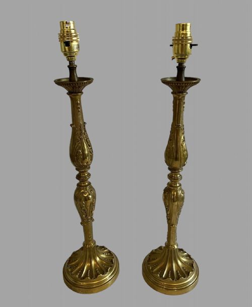 A Pair of Italian Gilt Bronze Lamps