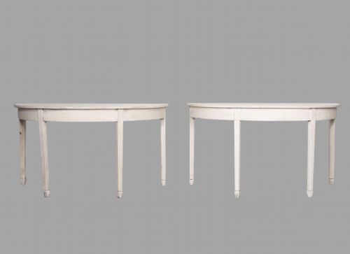 A Pair of 19th Century Painted D Shaped Console Tables