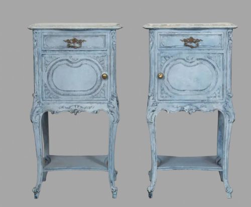 A Pair of Blue Painted 19thc French Bedside Tables