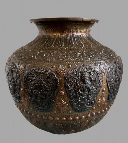 A Mid 19thc Indian Bronze Celebration Pot