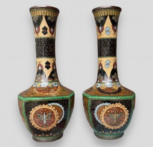 A Pair of Japanese Cloisonné Mallet-shaped Vases