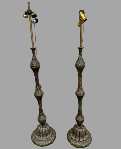 A Pair of Unusual and Attractive Brass Painted Lamps