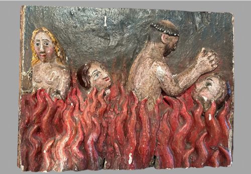 Wooden Oak Painting 17thc Spanish 'Souls in Purgatory'