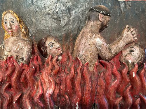 fig 1. Wooden Oak Painting 17thc Spanish 'Souls in Purgatory'