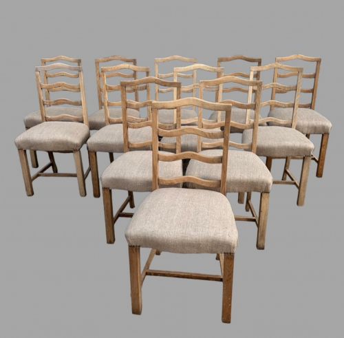 A Wonderful Set of Twelve C1900 Bleached Oak Ladderbacks