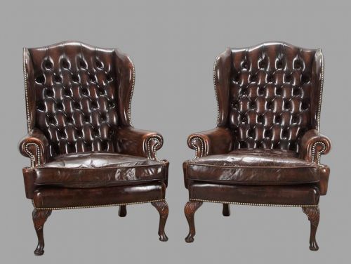 A Pair of English Country House Leather Armchairs