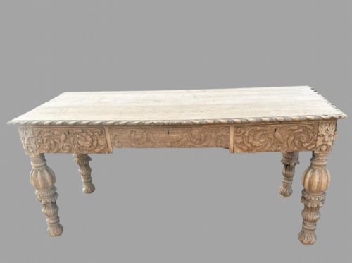A Carved Bleached Oak Hall/side/writing Table