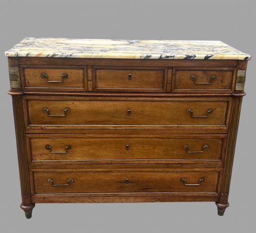 A 19thc French Directoire Walnut Marble Topped Commode