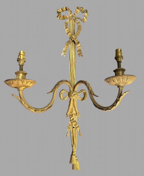 A PAIR OF LARGISH FRENCH TWO LIGHT GILDED WALL LIGHTS - ADDITIONAL PHOTO 1