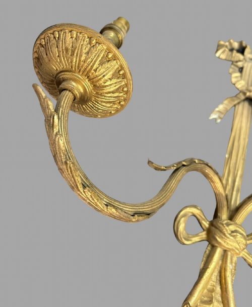 A PAIR OF LARGISH FRENCH TWO LIGHT GILDED WALL LIGHTS - ADDITIONAL PHOTO 5
