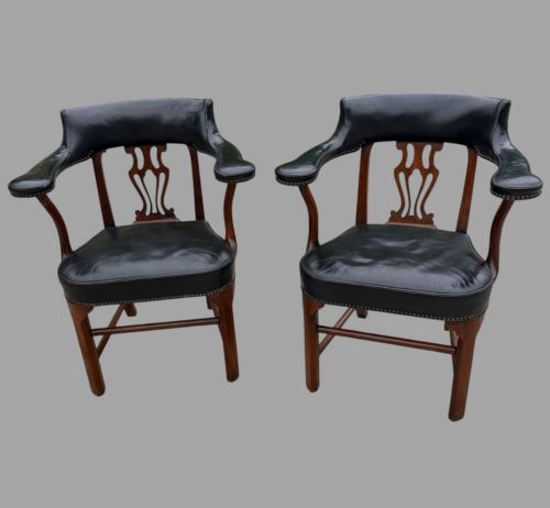 A Pair of C1830 Leather Chairs with Mahogany Show Wood