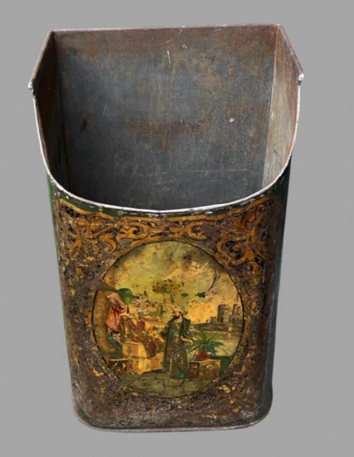 A Large 19thc Original Toleware Tea Canister Now Log Bin