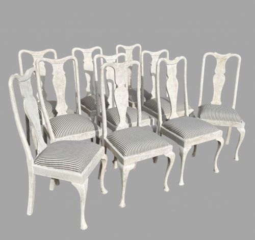 A Set of Ten (6&4) Swedish Style Painted Dining/kitchen Chairs