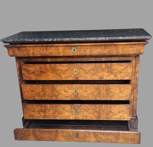 A 19THC FRENCH LOUIS PHILLIPE ERA BURR WALNUT COMMODE - ADDITIONAL PHOTO 1