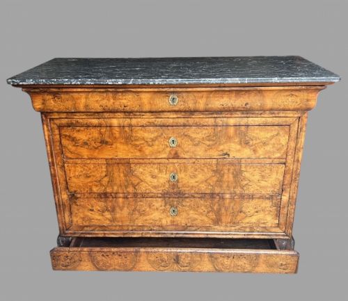 A 19THC FRENCH LOUIS PHILLIPE ERA BURR WALNUT COMMODE - ADDITIONAL PHOTO 2