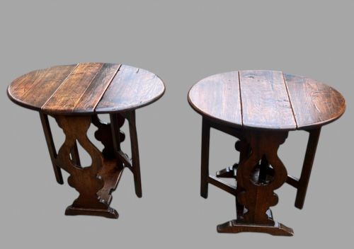 A Near Pair of Small Drop Leaf Oak Tables