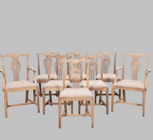 A Set of Eight Bleached Mahogany Dining Chairs